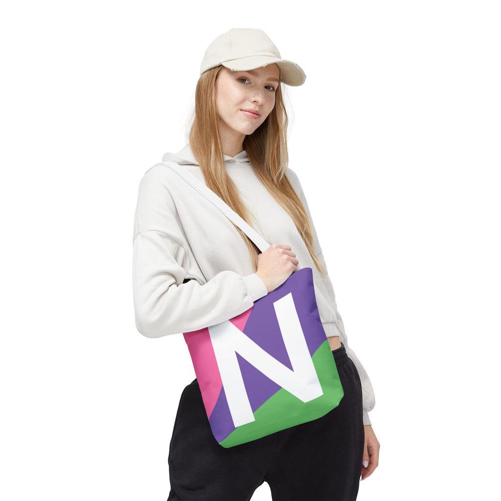 Monogram 'N' Colorblock Tote Bag — Personalized Initial N Shoulder Tote