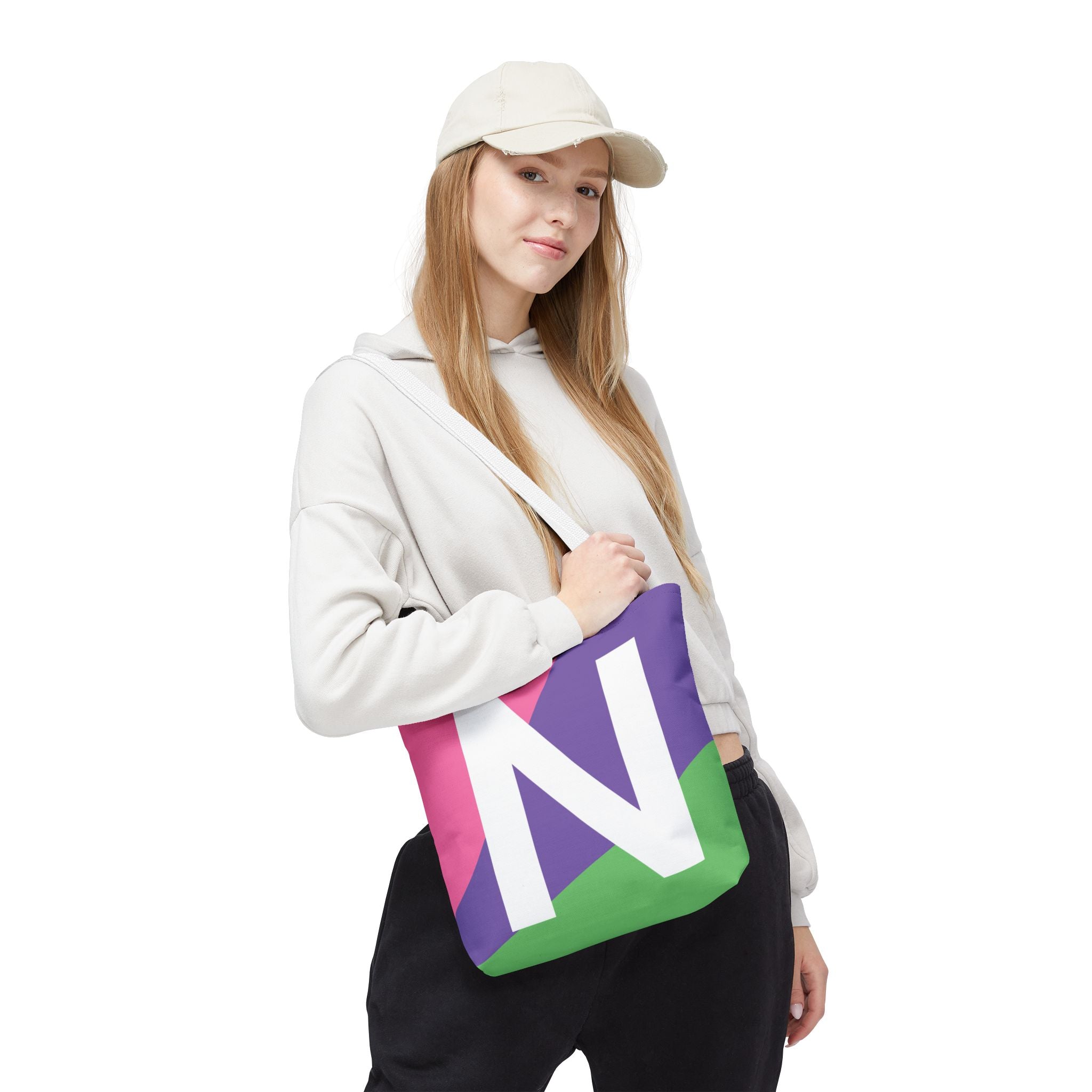 Monogram 'N' Colorblock Tote Bag — Personalized Initial N Shoulder Tote
