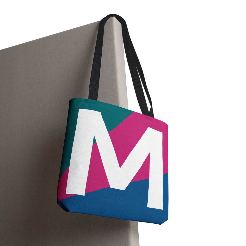 Monogram 'M' Colorblock Tote Bag — Personalized Initial M Shoulder Tote