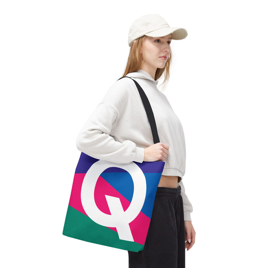 Monogram 'Q' Colorblock Tote Bag — Personalized Initial Q Shoulder Tote