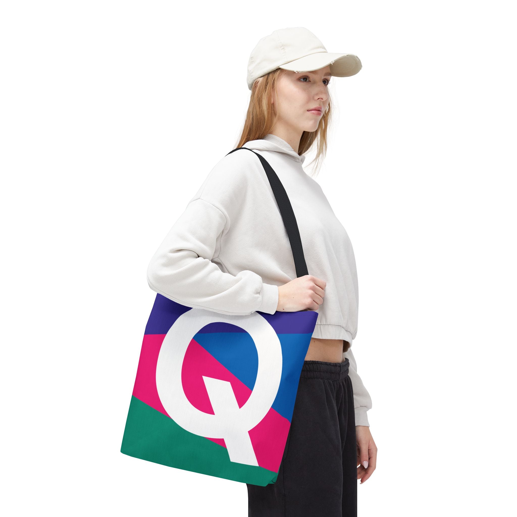 Monogram 'Q' Colorblock Tote Bag — Personalized Initial Q Shoulder Tote