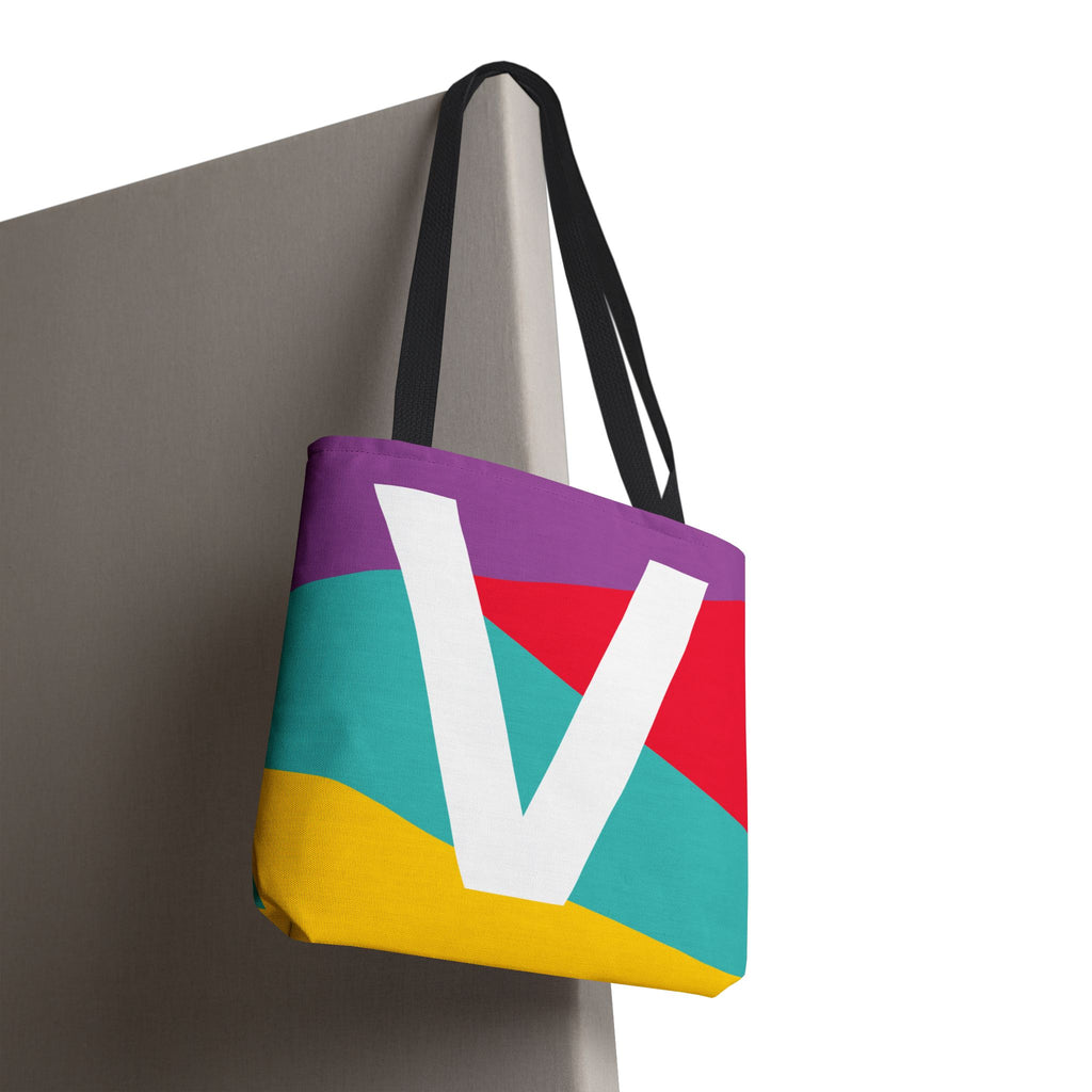 Monogram 'V' Colorblock Tote Bag — Personalized Initial V Shoulder Tote