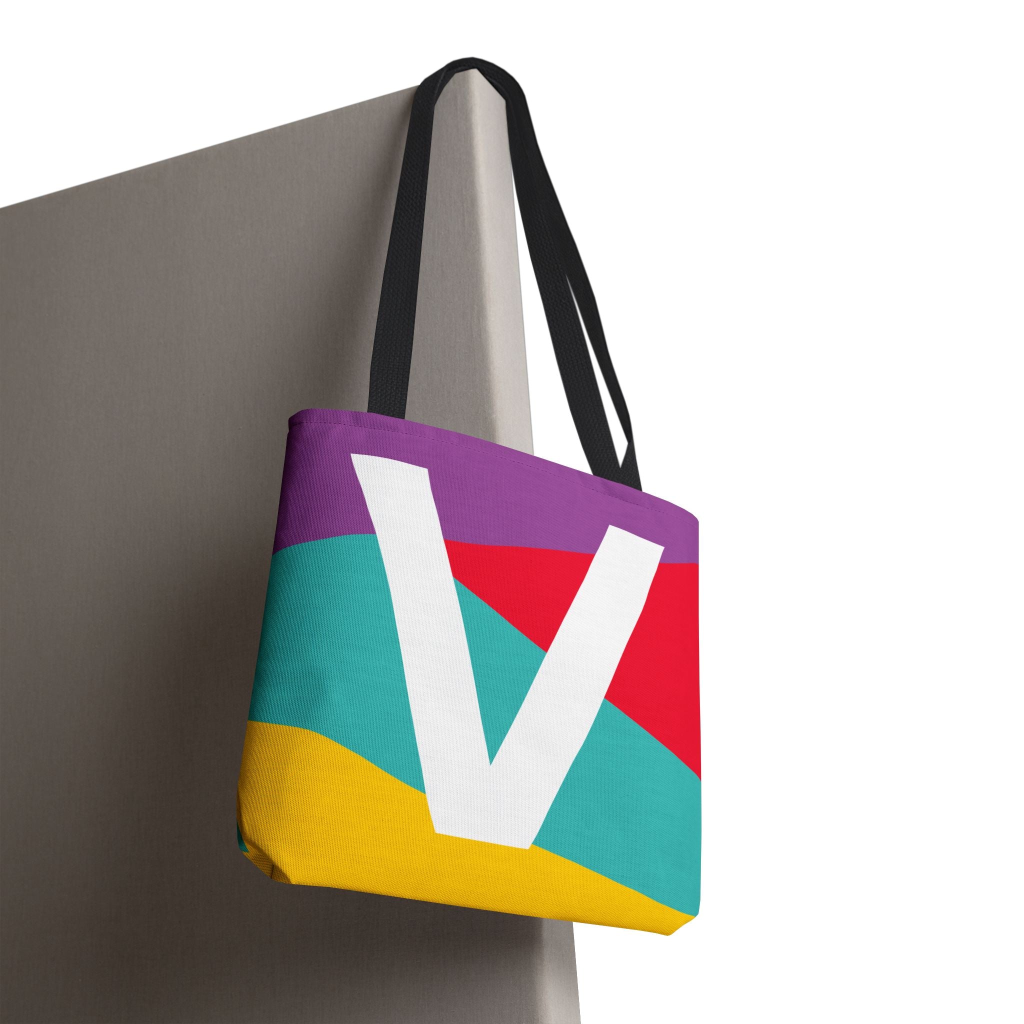 Monogram 'V' Colorblock Tote Bag — Personalized Initial V Shoulder Tote