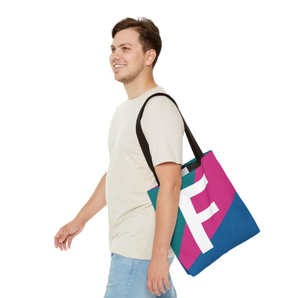 Monogram 'F' Colorblock Tote Bag — Personalized Initial F Shoulder Tote