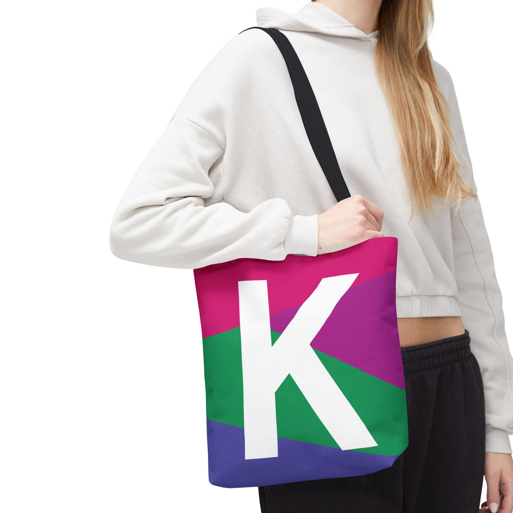 Monogram 'K' Colorblock Tote Bag — Personalized Initial K Shoulder Tote