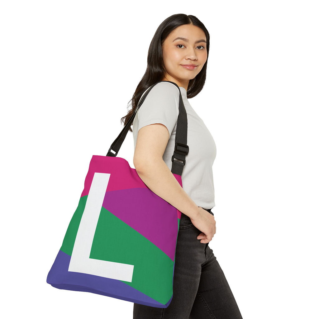 Initial Letter 'L' Colorblock Adjustable Tote Bag — Monogram Alphabet Shoulder Bag