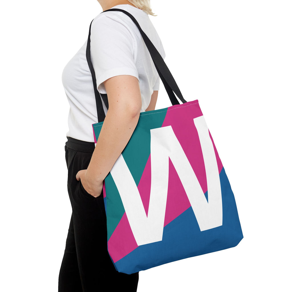 Monogram 'W' Colorblock Tote Bag — Personalized Initial W Shoulder Tote