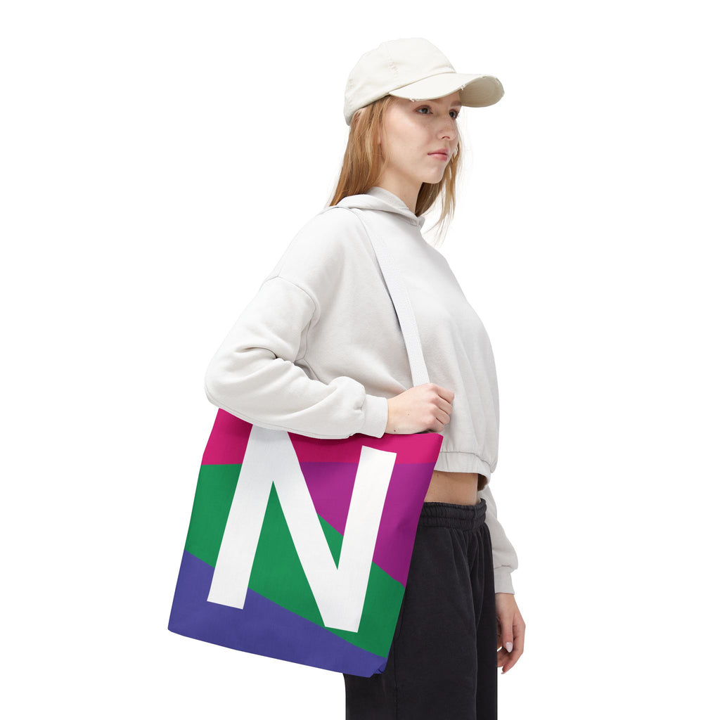 Monogram 'N' Colorblock Tote Bag — Personalized Initial N Shoulder Tote