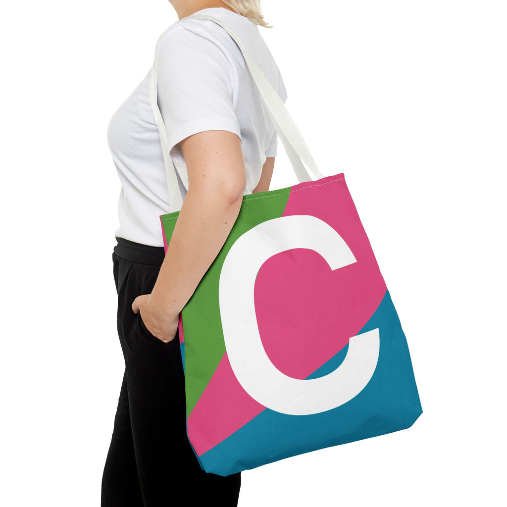 Monogram 'C' Colorblock Tote Bag — Personalized Initial C Shoulder Tote