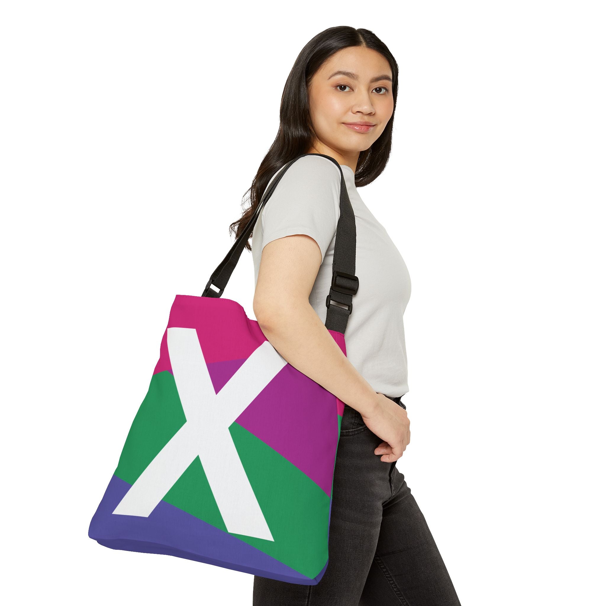 Initial Letter 'X' Colorblock Adjustable Tote Bag — Monogram Alphabet Shoulder Bag