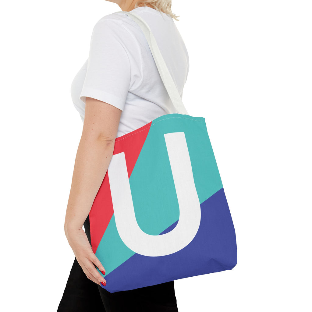 Monogram 'U' Colorblock Tote Bag — Personalized Initial U Shoulder Tote