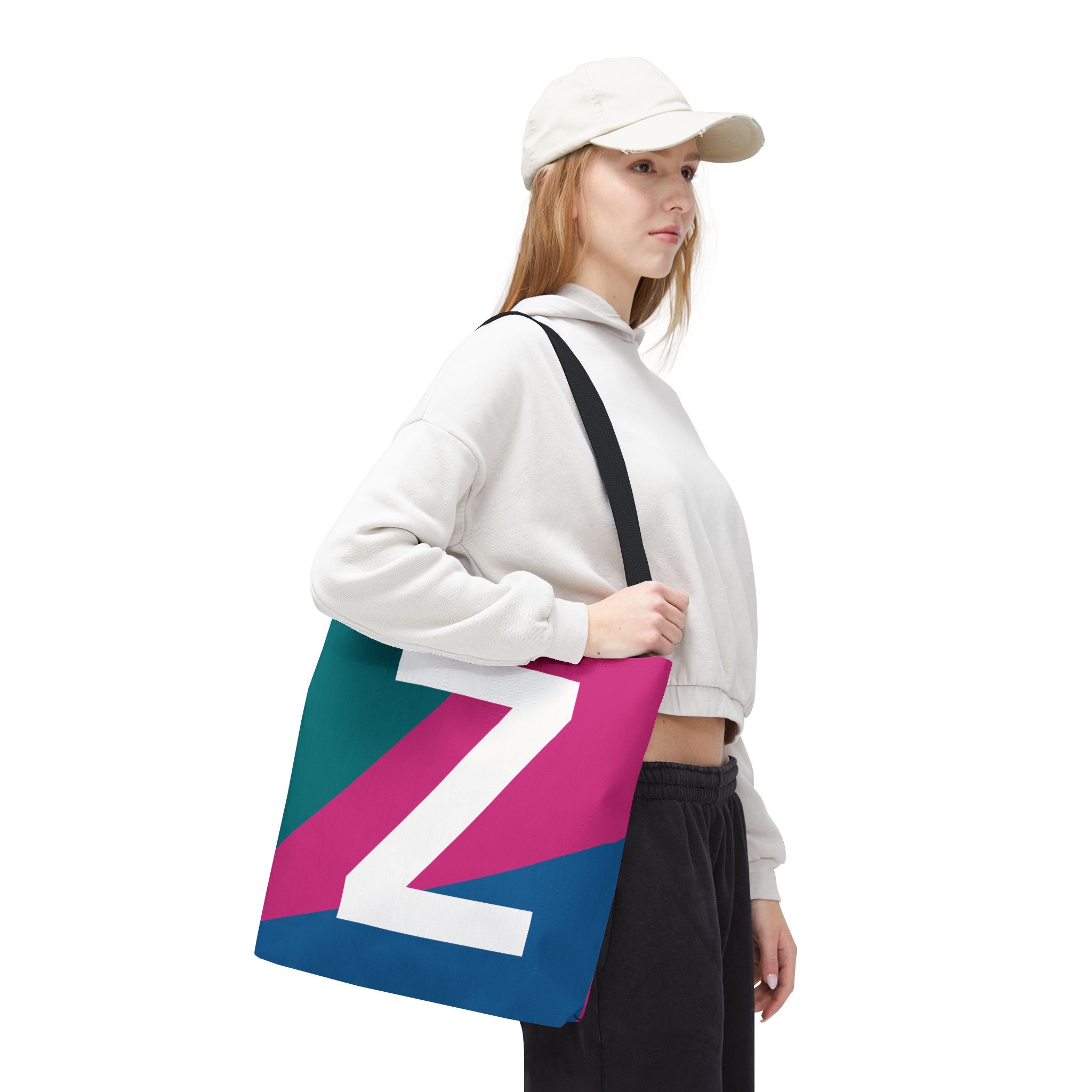Monogram 'Z' Colorblock Tote Bag — Personalized Initial Z Shoulder Tote