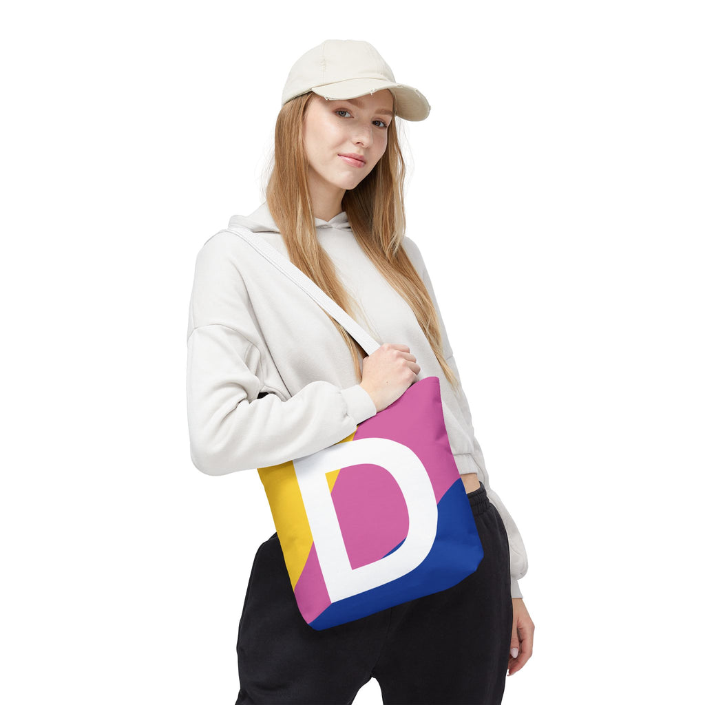 Monogram 'D' Colorblock Tote Bag — Personalized Initial D Shoulder Tote