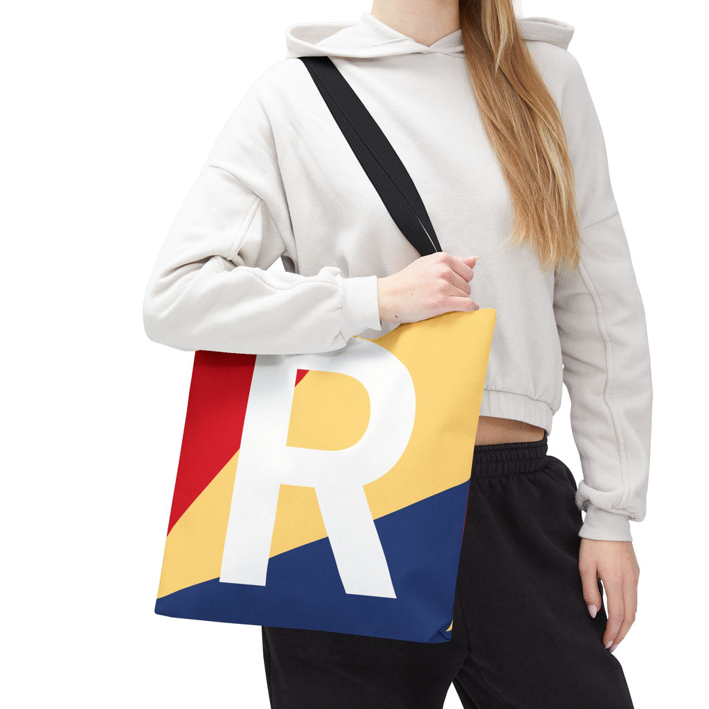 Monogram 'R' Colorblock Tote Bag — Personalized Initial R Shoulder Tote