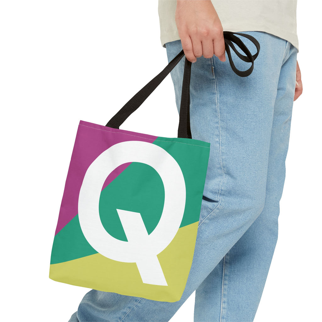 Monogram 'Q' Colorblock Tote Bag — Personalized Initial Q Shoulder Tote