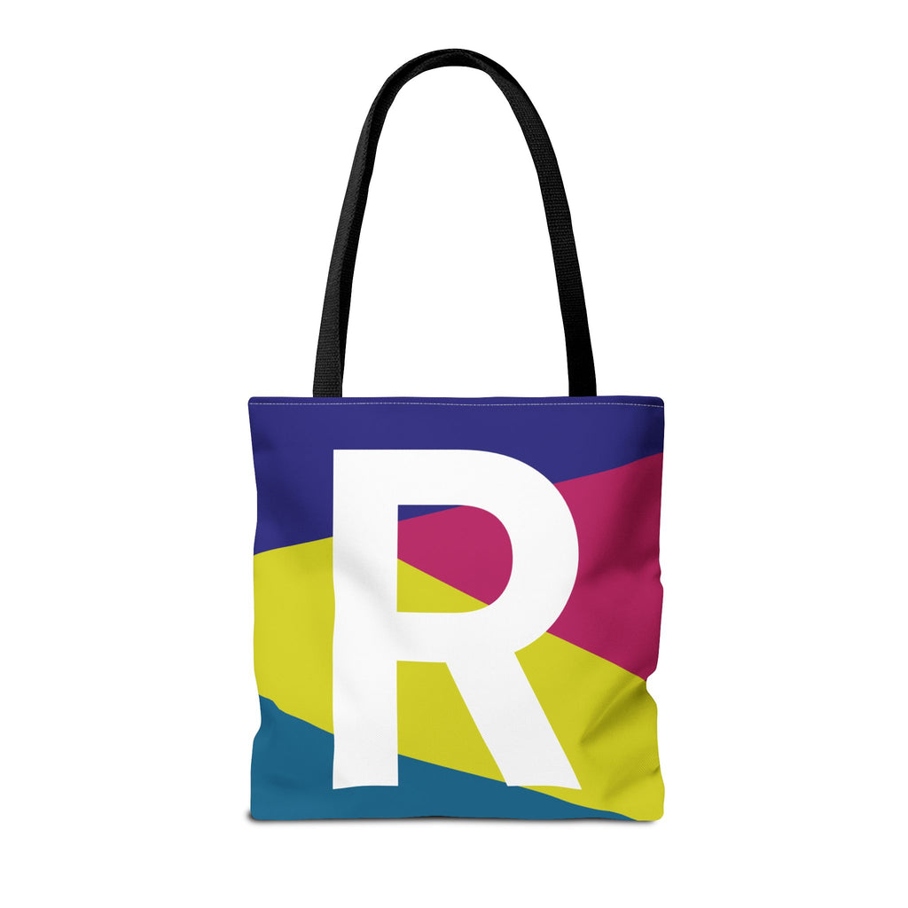 Monogram 'R' Colorblock Tote Bag — Personalized Initial R Shoulder Tote