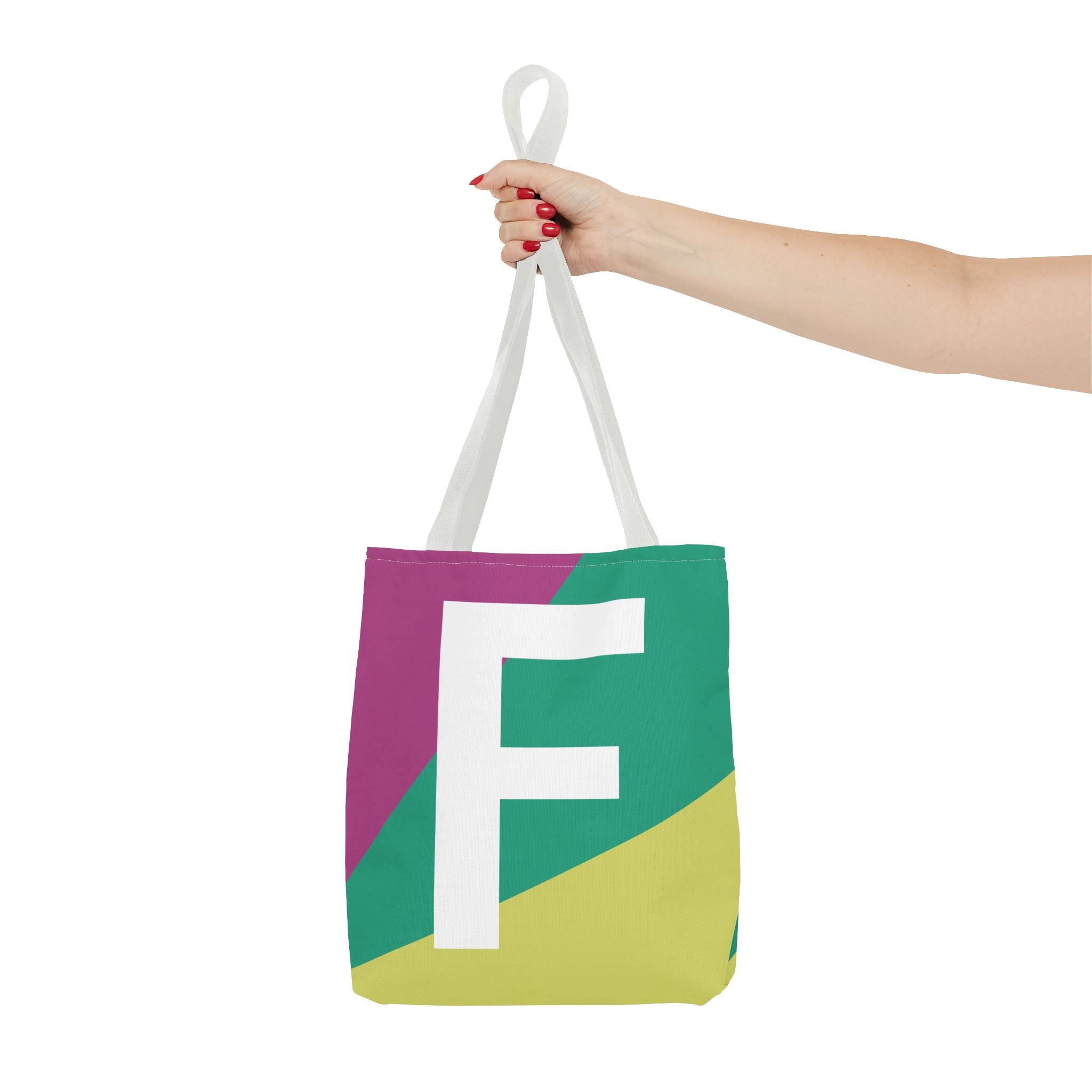 Monogram 'F' Colorblock Tote Bag — Personalized Initial F Shoulder Tote
