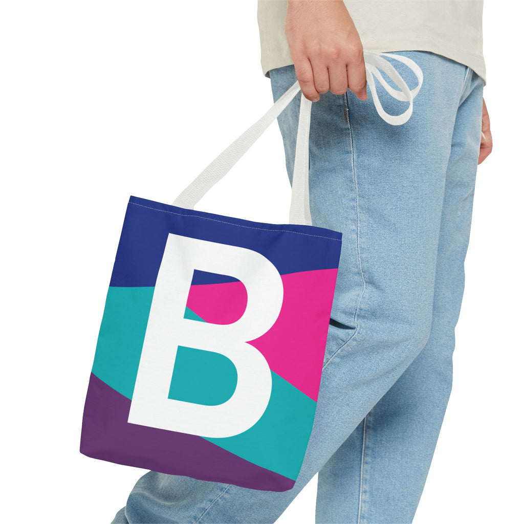Monogram 'B' Colorblock Tote Bag — Personalized Initial B Shoulder Tote