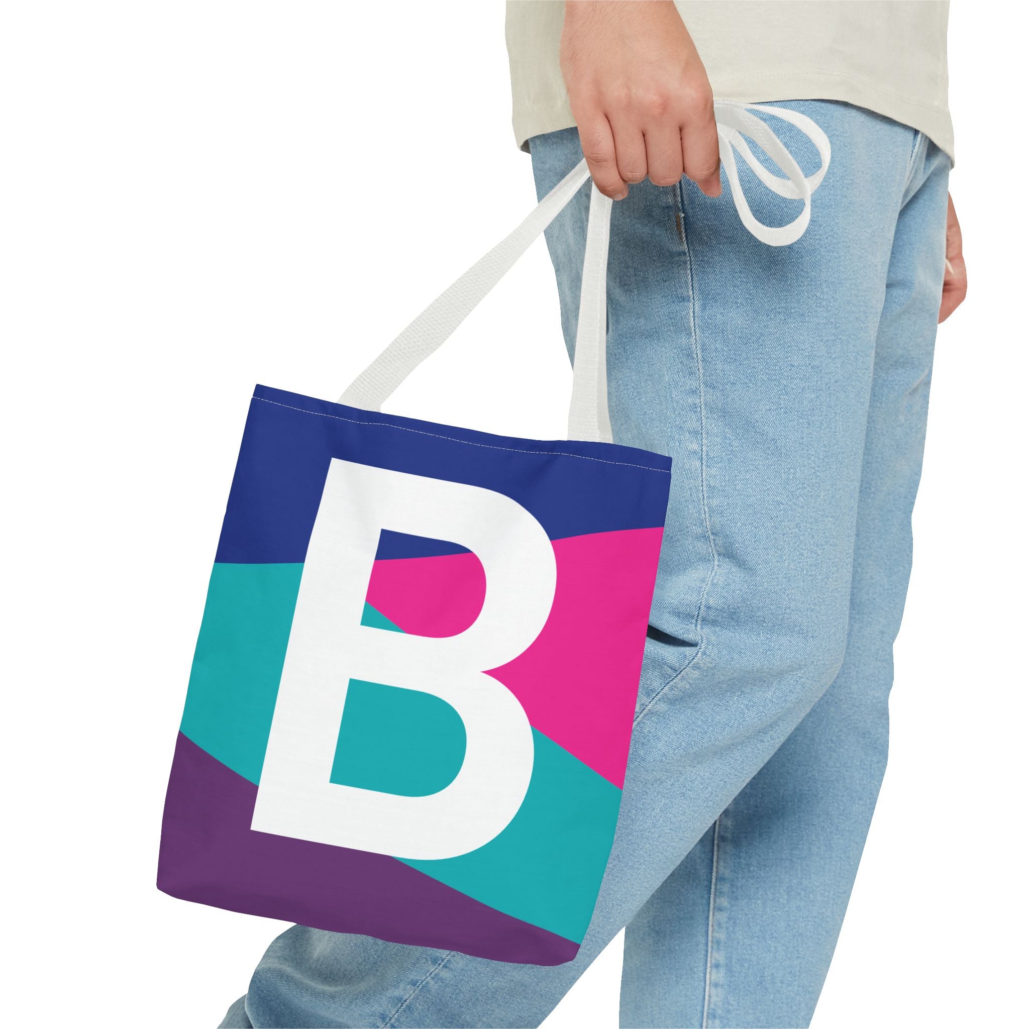 Monogram 'B' Colorblock Tote Bag — Personalized Initial B Shoulder Tote