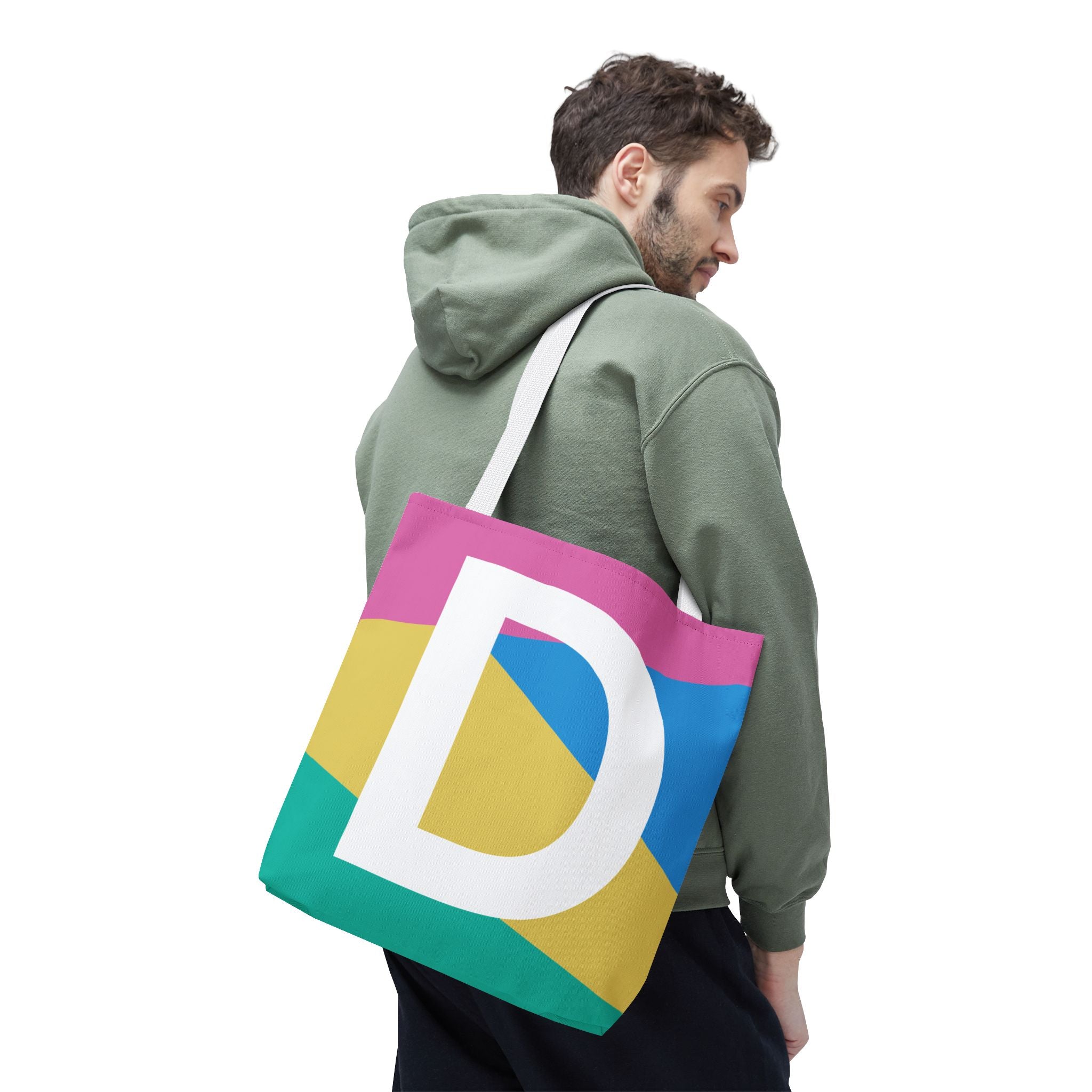 Monogram 'D' Colorblock Tote Bag — Personalized Initial D Shoulder Tote