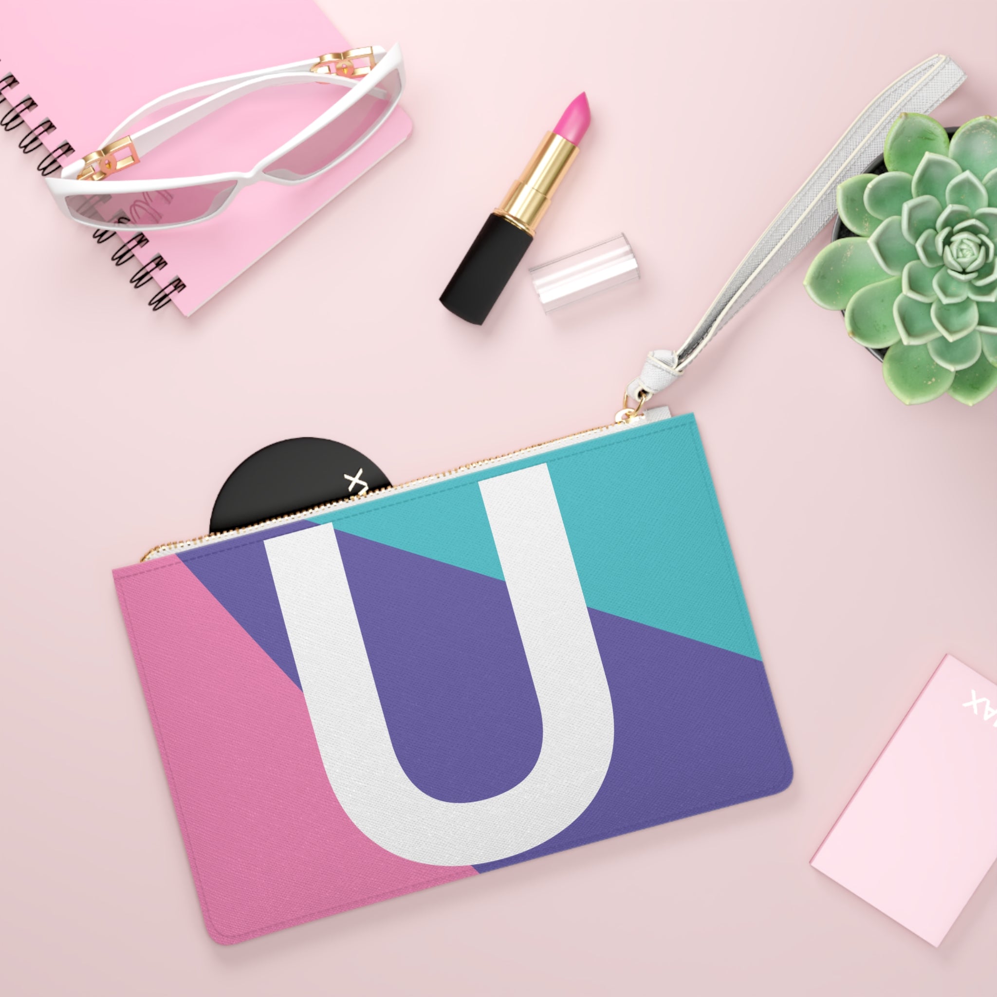 Monogram 'U' Colorblock Clutch Bag — Bold Geometric Wristlet for Everyday & Gifts