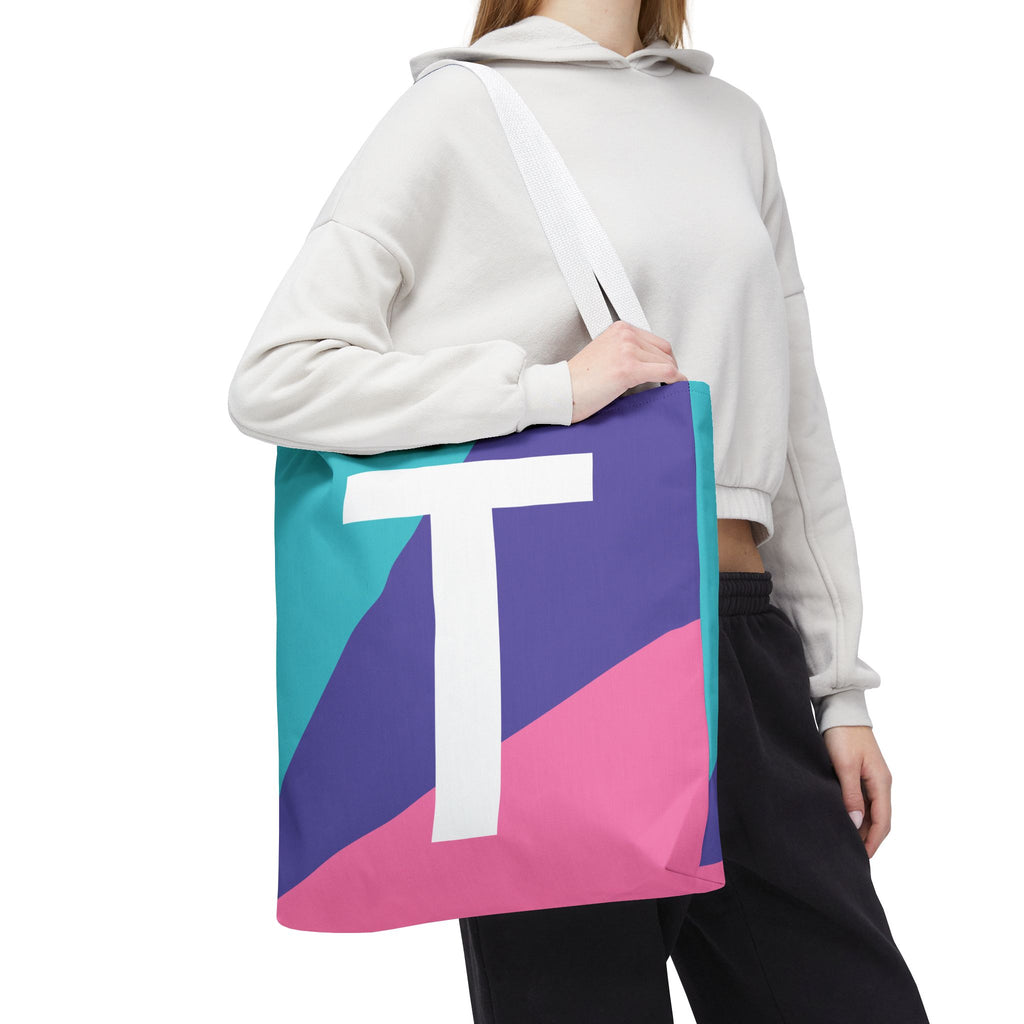 Monogram 'T' Colorblock Tote Bag — Personalized Initial T Shoulder Tote