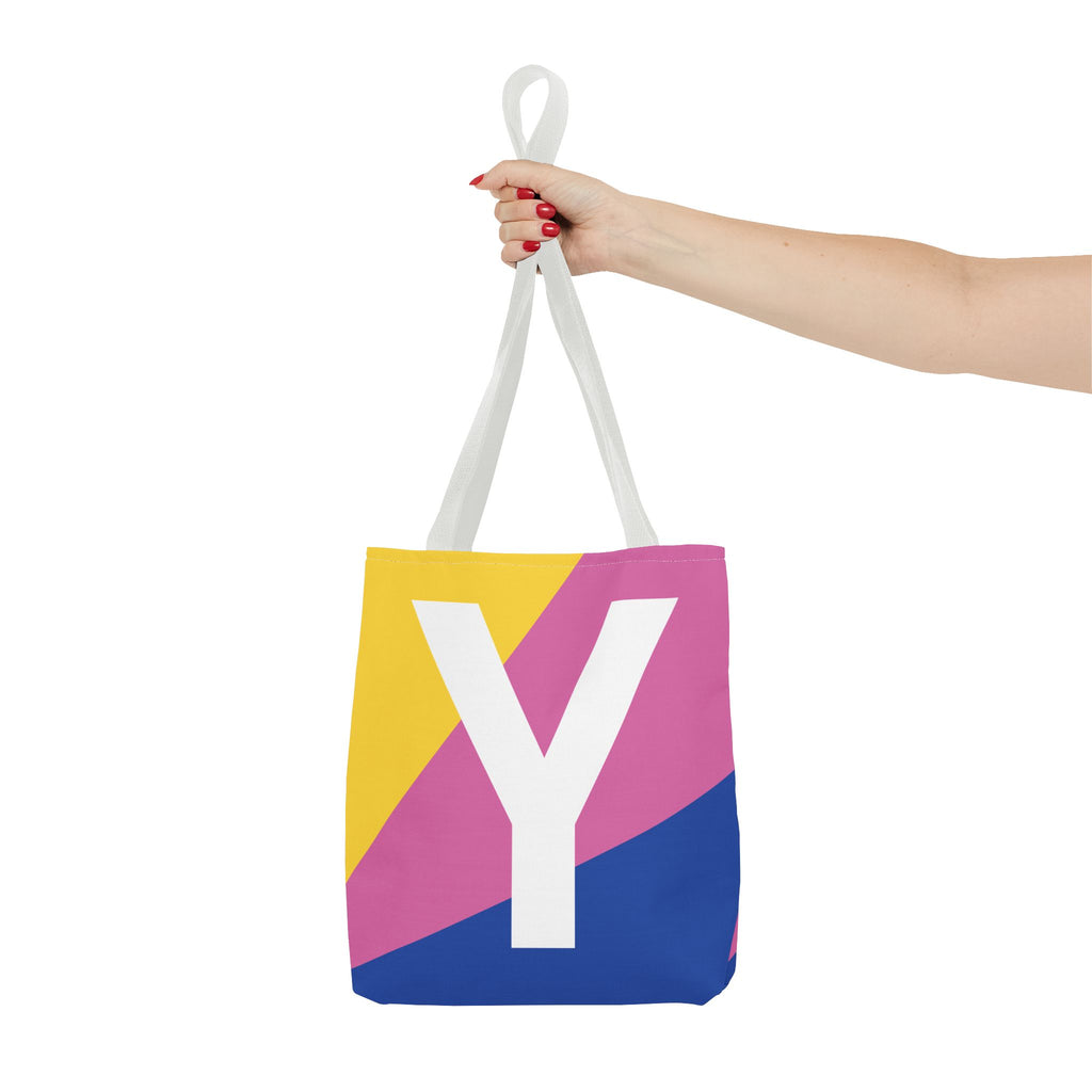 Monogram 'Y' Colorblock Tote Bag — Personalized Initial Y Shoulder Tote