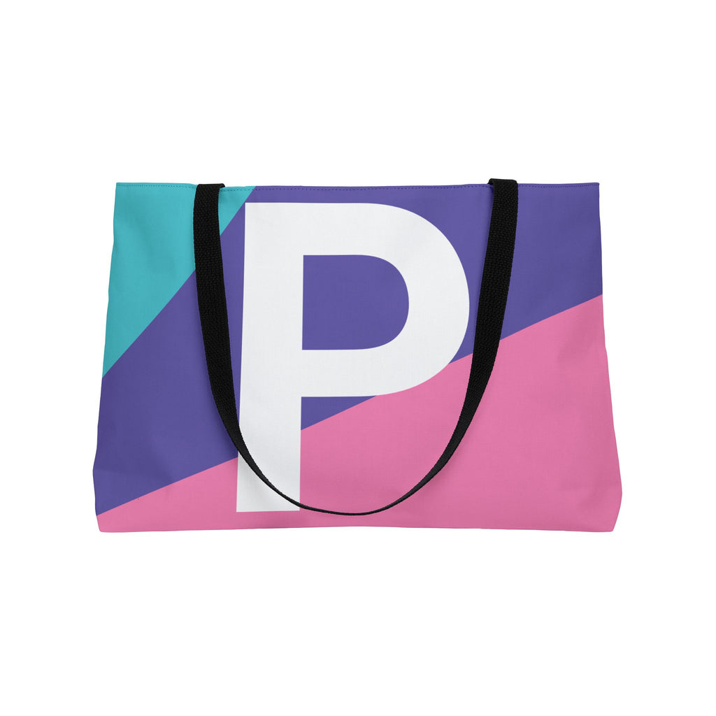 Personalized 'P' Colorblock Tote Bag — Monogram Weekender Tote