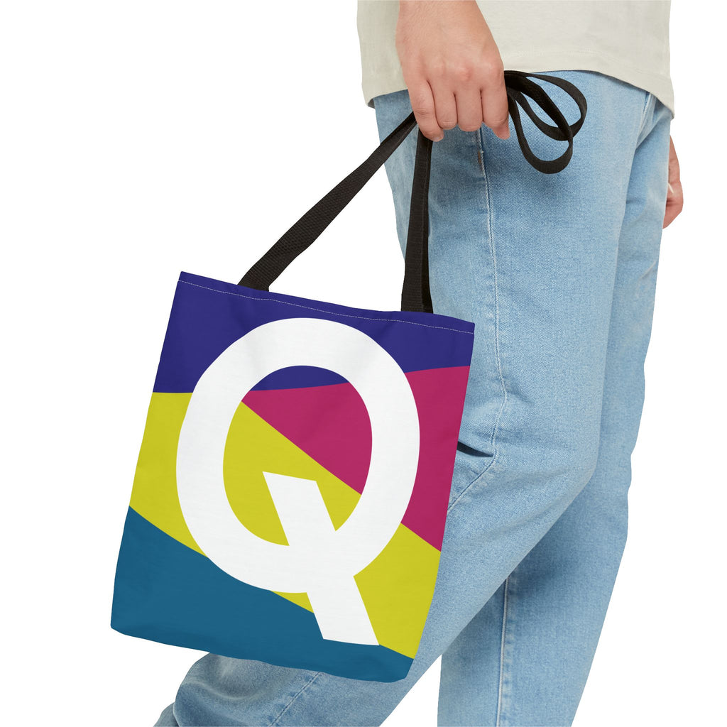 Monogram 'Q' Colorblock Tote Bag — Personalized Initial Q Shoulder Tote