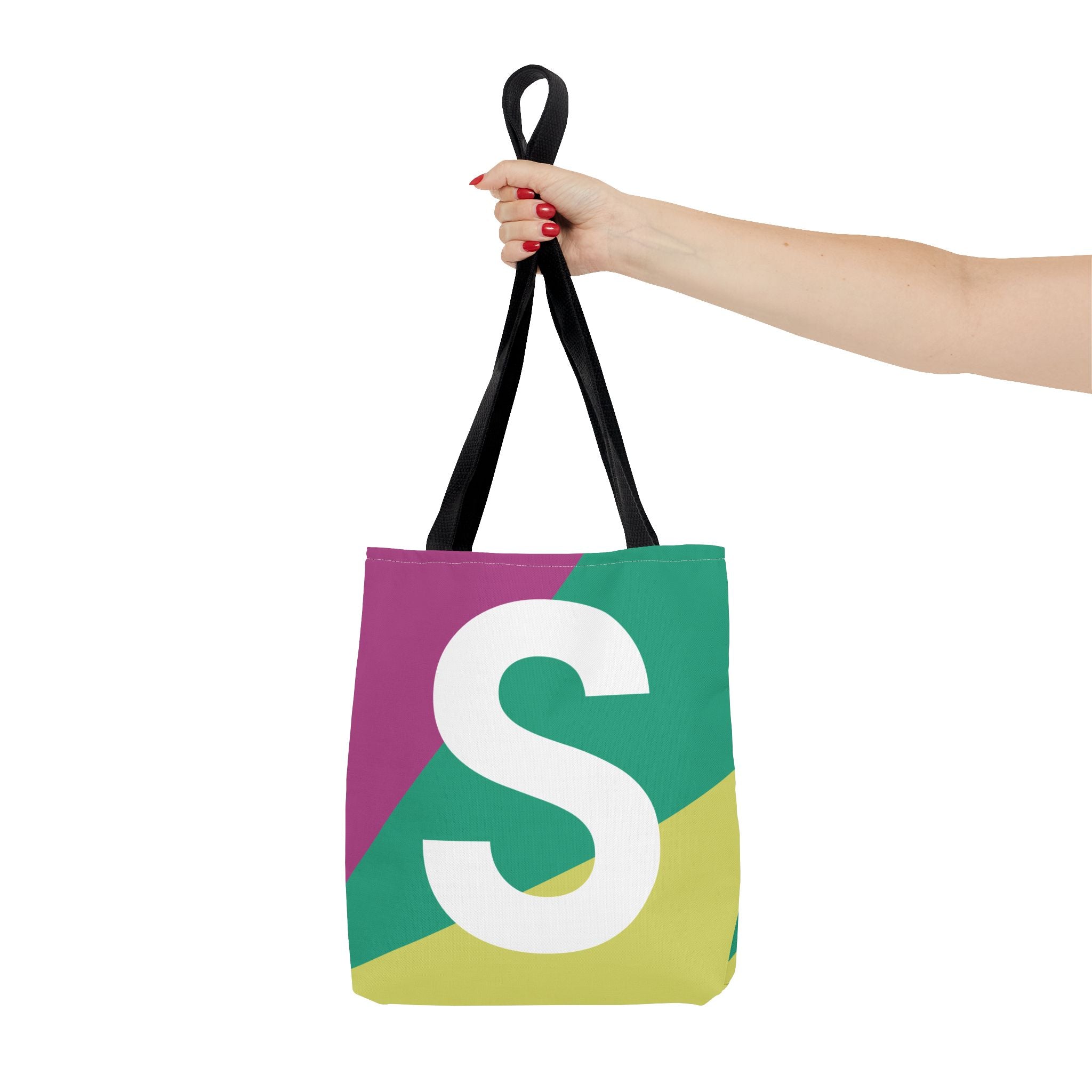 Monogram 'S' Colorblock Tote Bag — Personalized Initial S Shoulder Tote