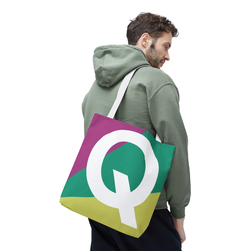 Monogram 'Q' Colorblock Tote Bag — Personalized Initial Q Shoulder Tote