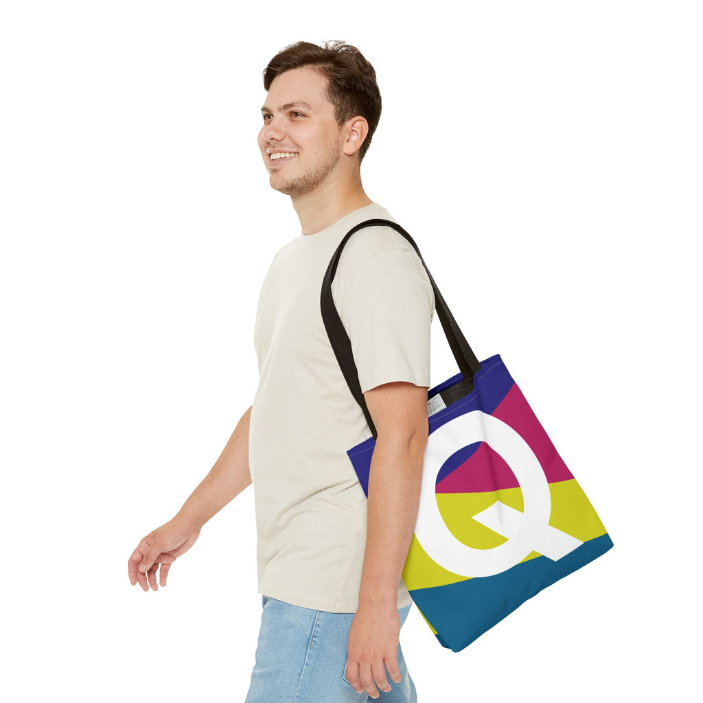 Monogram 'Q' Colorblock Tote Bag — Personalized Initial Q Shoulder Tote