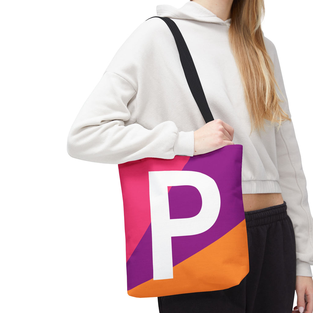 Monogram 'P' Colorblock Tote Bag — Personalized Initial P Shoulder Tote