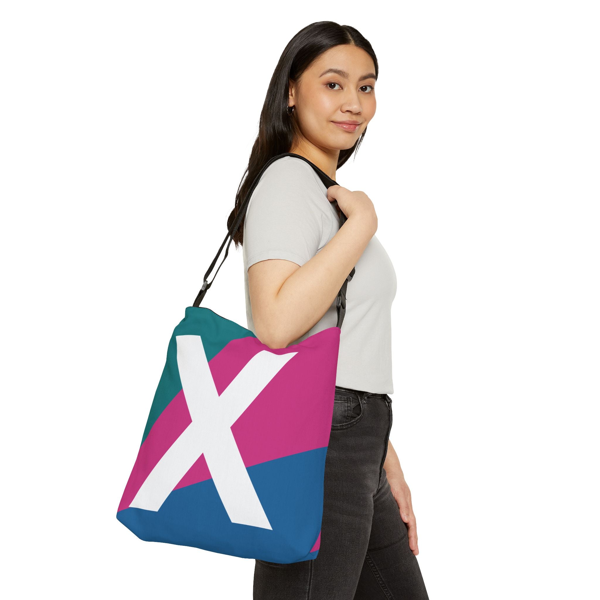 Initial Letter 'X' Colorblock Adjustable Tote Bag — Monogram Alphabet Shoulder Bag