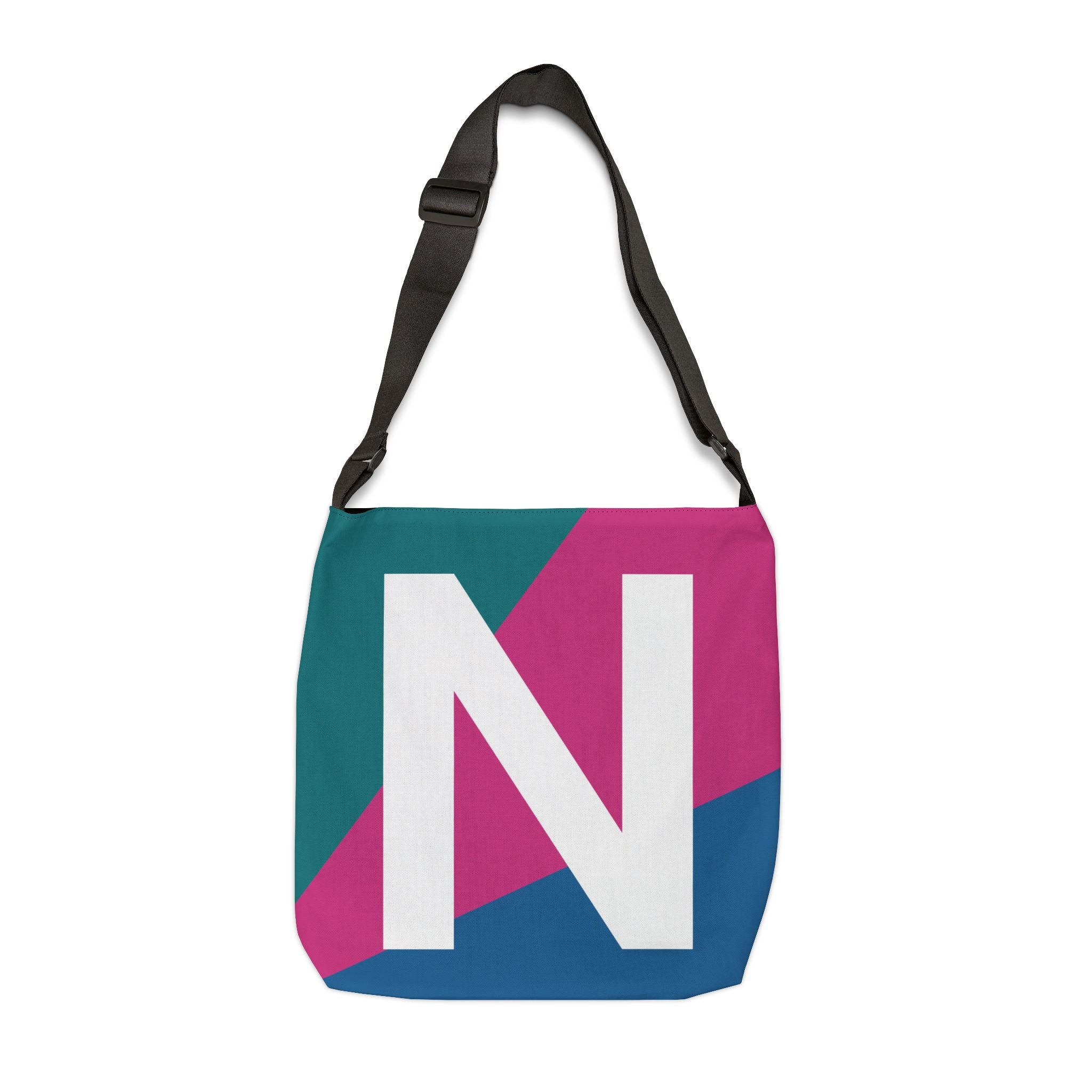 Initial Letter 'N' Colorblock Adjustable Tote Bag — Monogram Alphabet Shoulder Bag