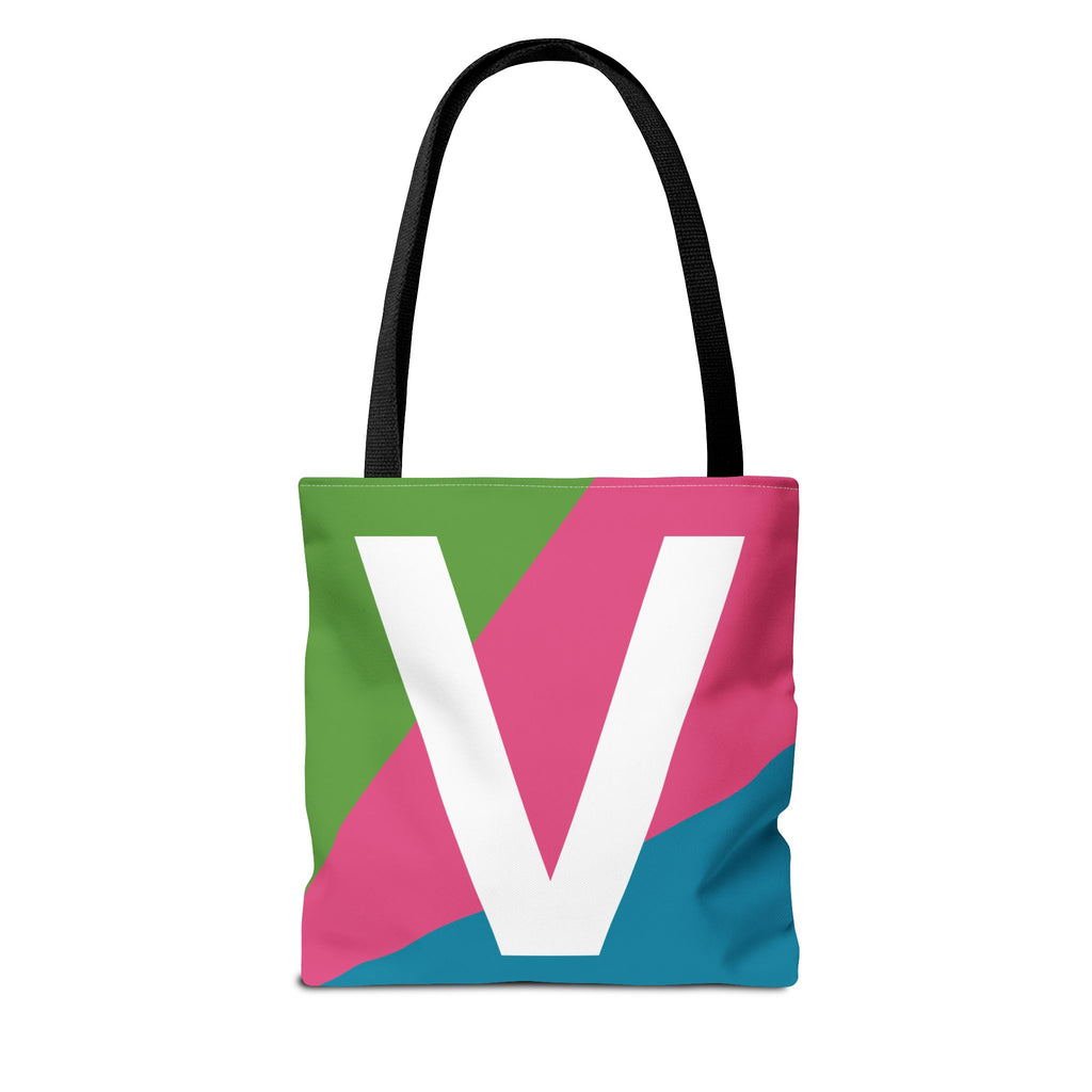 Monogram 'V' Colorblock Tote Bag — Personalized Initial V Shoulder Tote