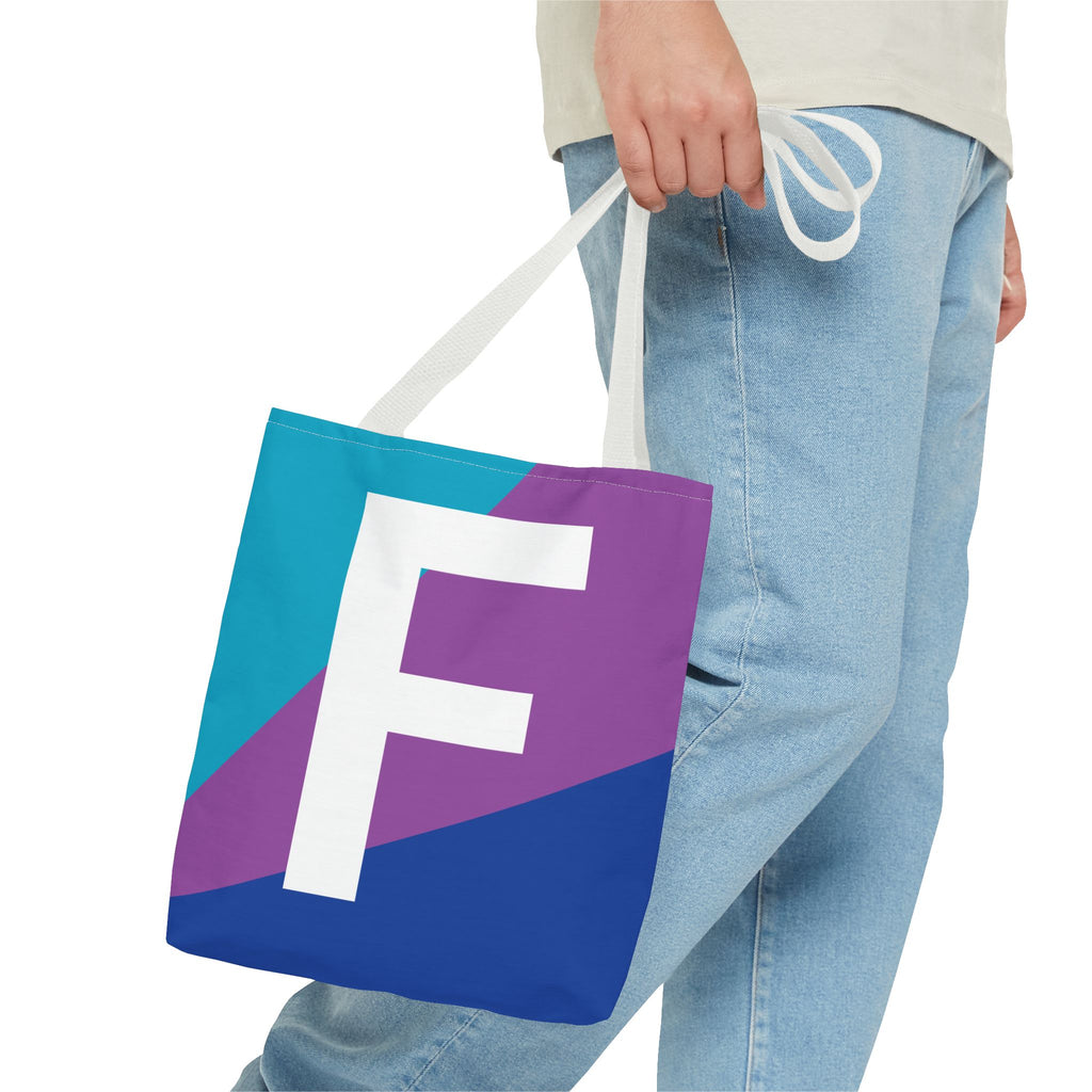 Monogram 'F' Colorblock Tote Bag — Personalized Initial F Shoulder Tote