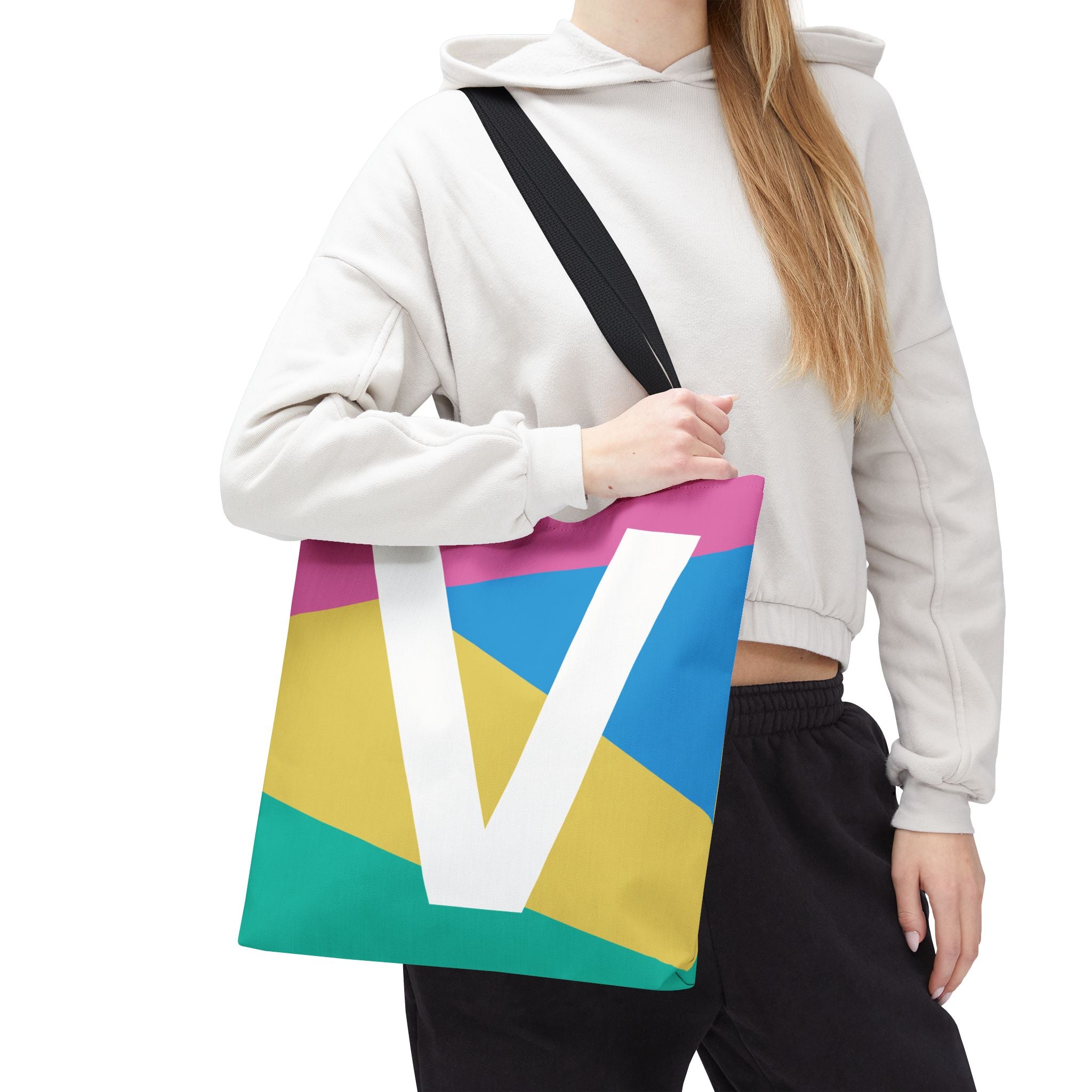 Monogram 'V' Colorblock Tote Bag — Personalized Initial V Shoulder Tote