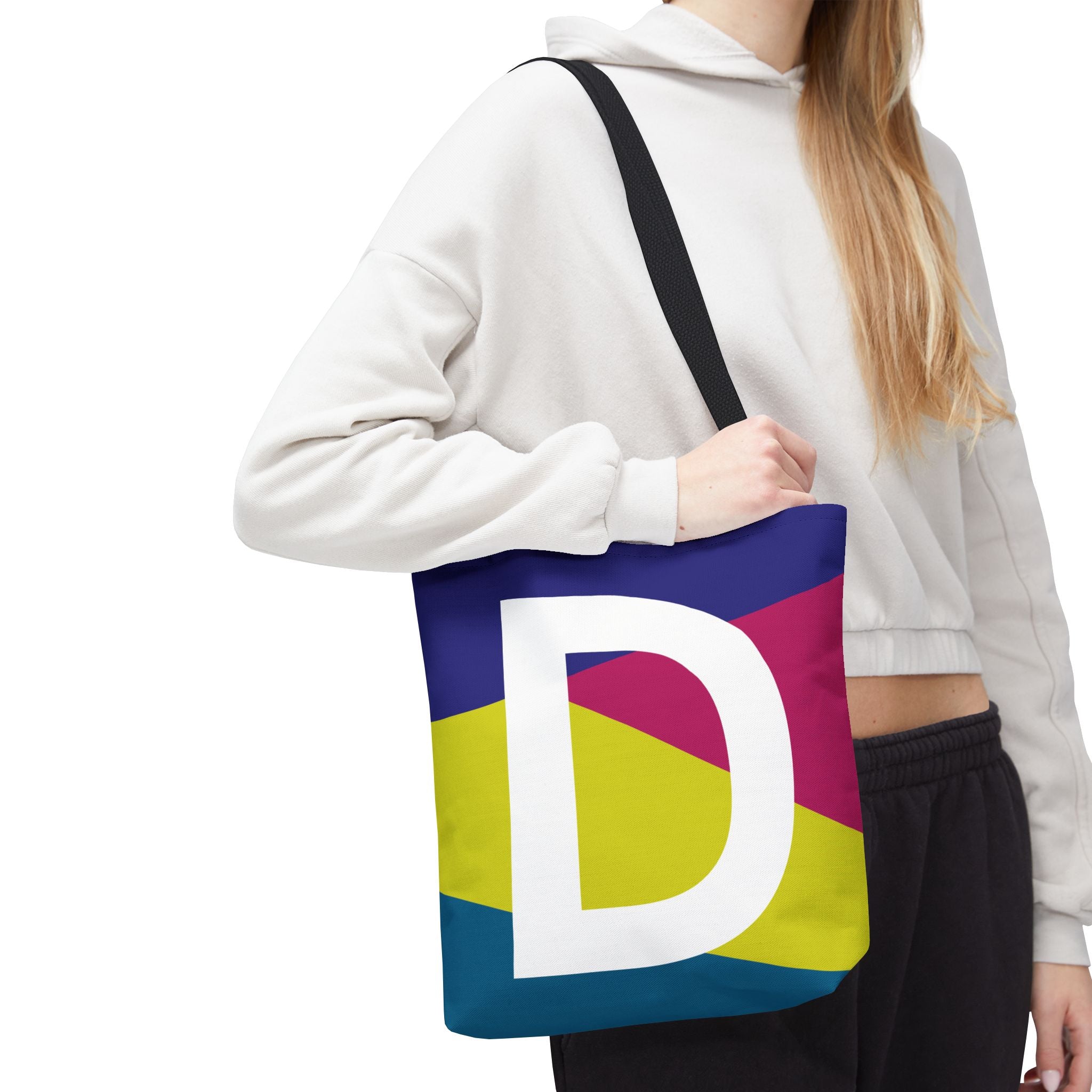 Monogram 'D' Colorblock Tote Bag — Personalized Initial D Shoulder Tote