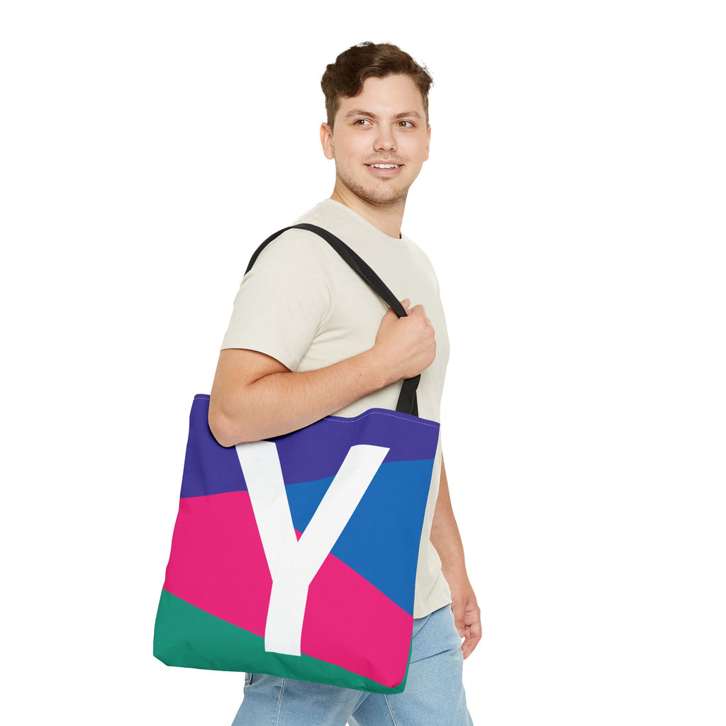 Monogram 'Y' Colorblock Tote Bag — Personalized Initial Y Shoulder Tote