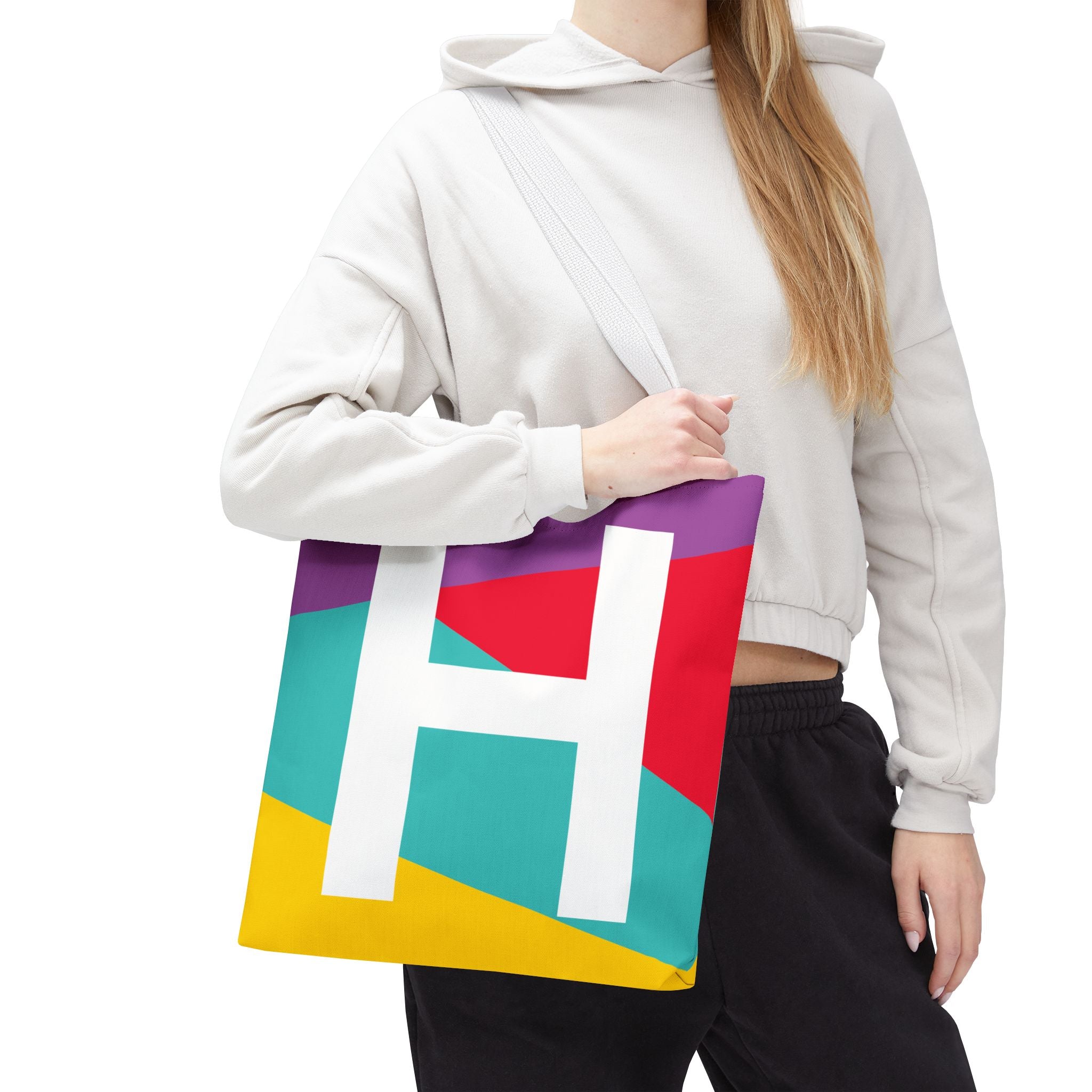 Monogram 'H' Colorblock Tote Bag — Personalized Initial H Shoulder Tote