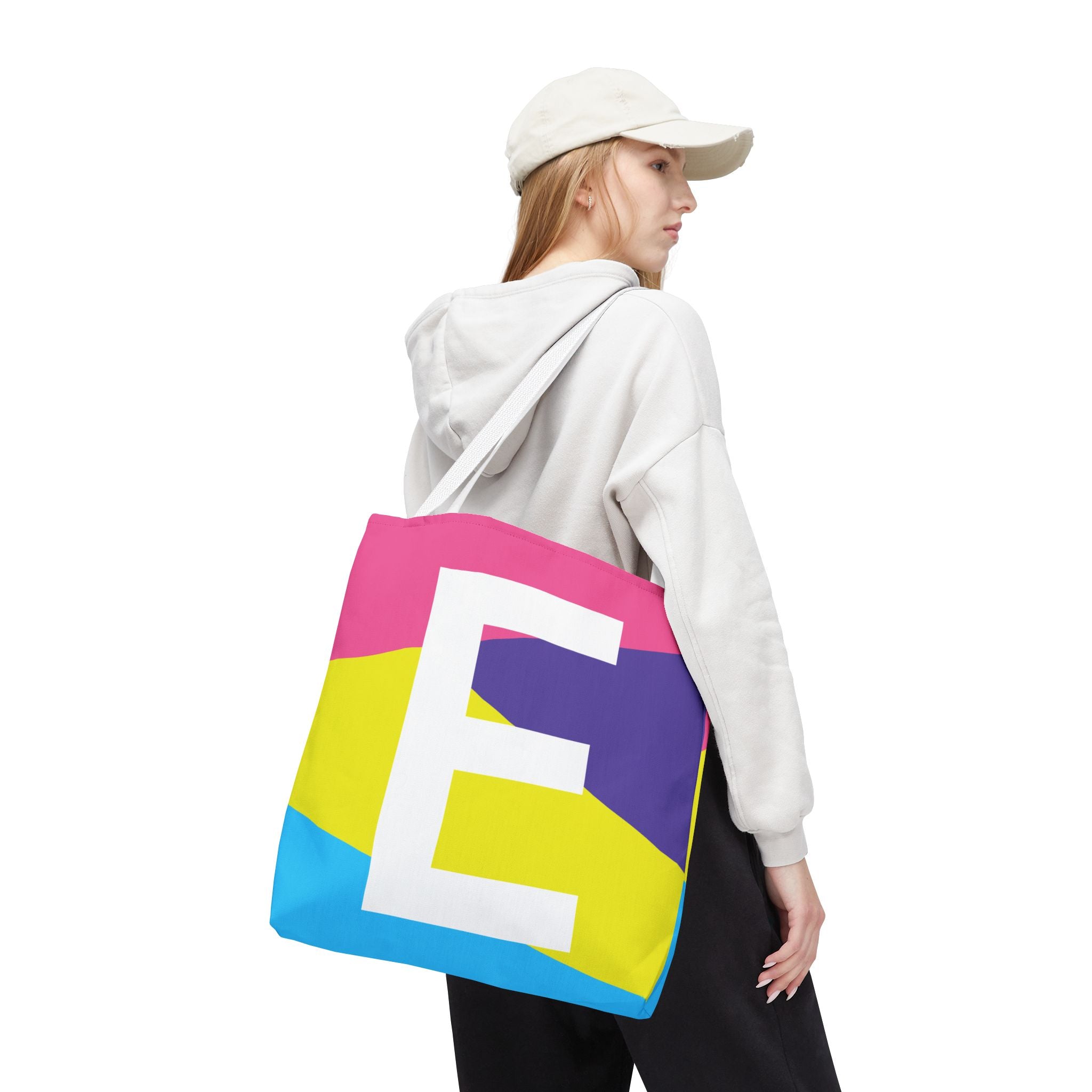 Monogram 'E' Colorblock Tote Bag — Personalized Initial E Shoulder Tote