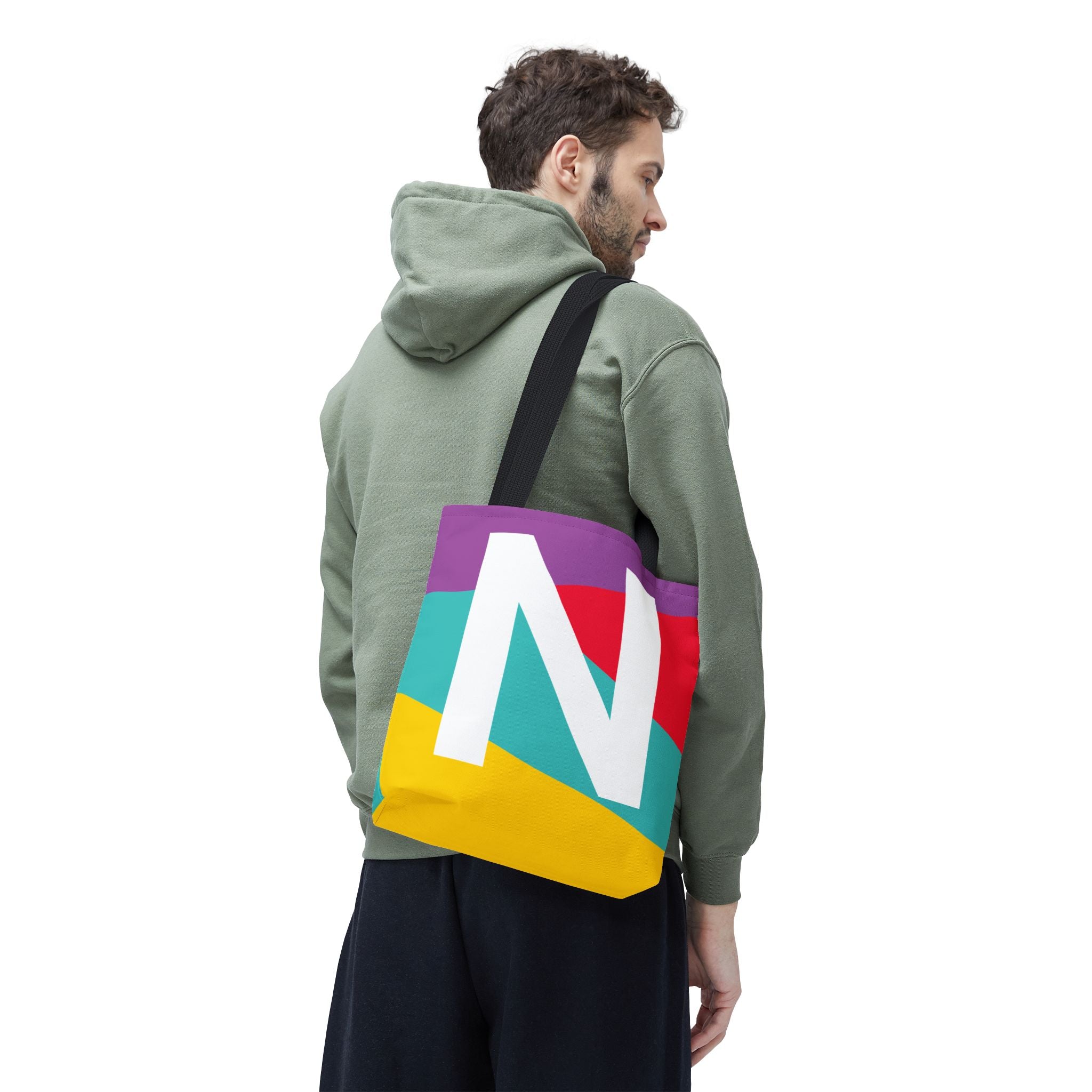 Monogram 'N' Colorblock Tote Bag — Personalized Initial N Shoulder Tote