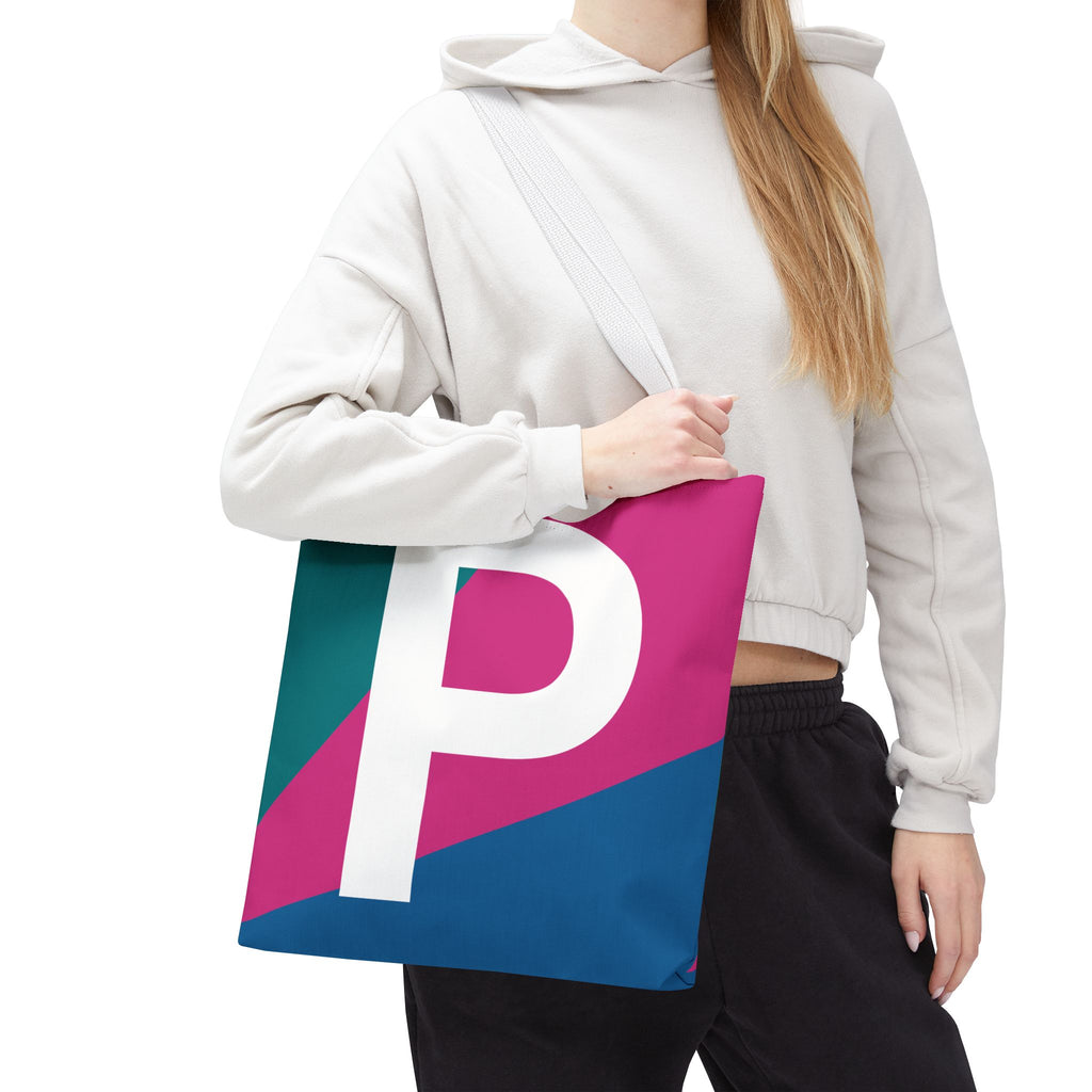 Monogram 'P' Colorblock Tote Bag — Personalized Initial P Shoulder Tote