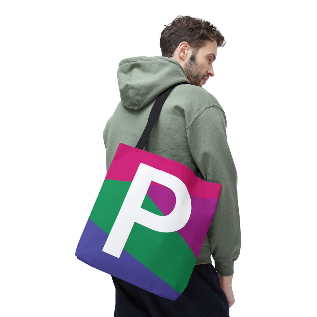 Monogram 'P' Colorblock Tote Bag — Personalized Initial P Shoulder Tote