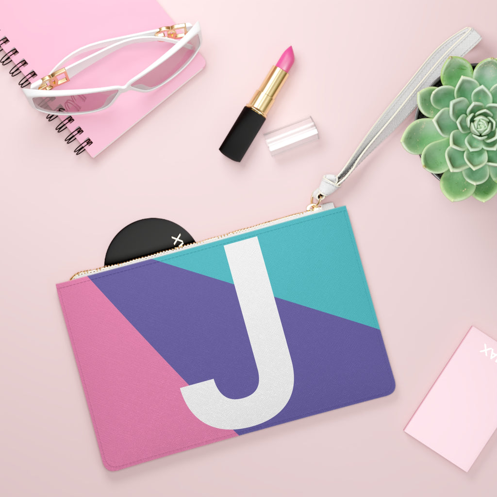 Monogram 'J' Colorblock Clutch Bag — Bold Geometric Wristlet for Everyday & Gifts