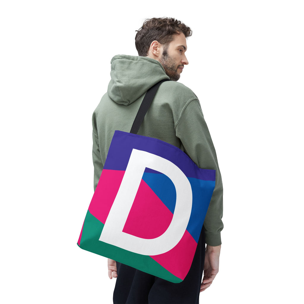Monogram 'D' Colorblock Tote Bag — Personalized Initial D Shoulder Tote