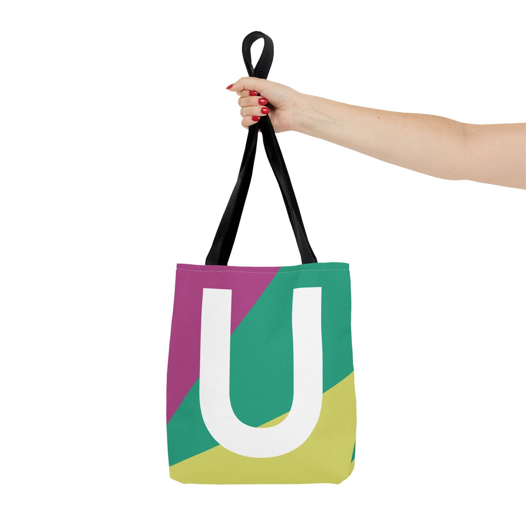 Monogram 'U' Colorblock Tote Bag — Personalized Initial U Shoulder Tote