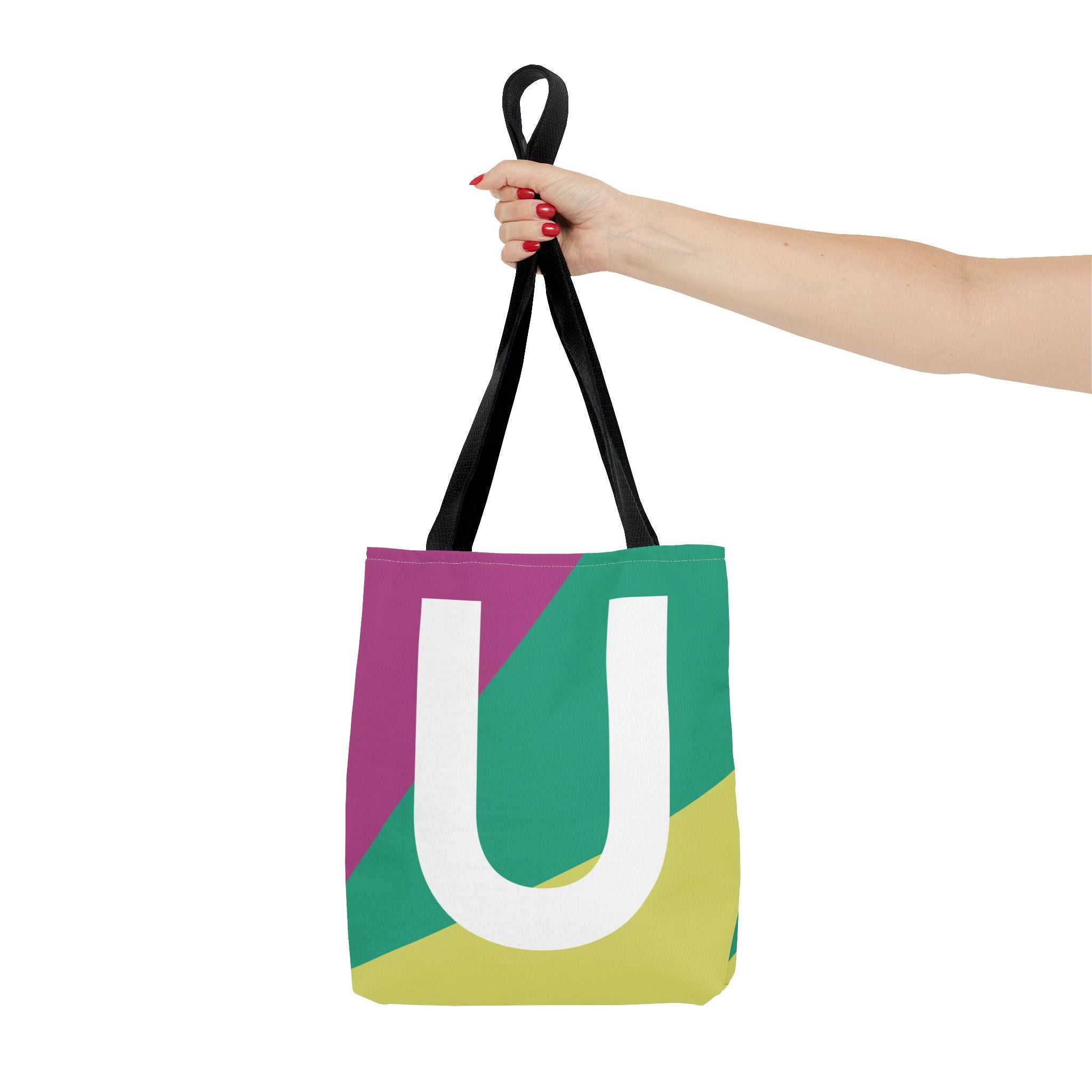 Monogram 'U' Colorblock Tote Bag — Personalized Initial U Shoulder Tote