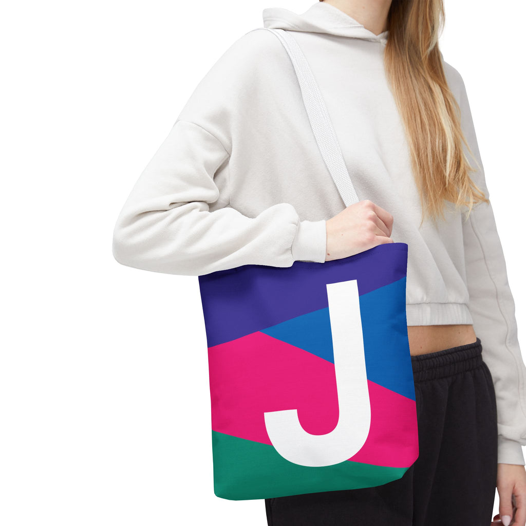 Monogram 'J' Colorblock Tote Bag — Personalized Initial J Shoulder Tote